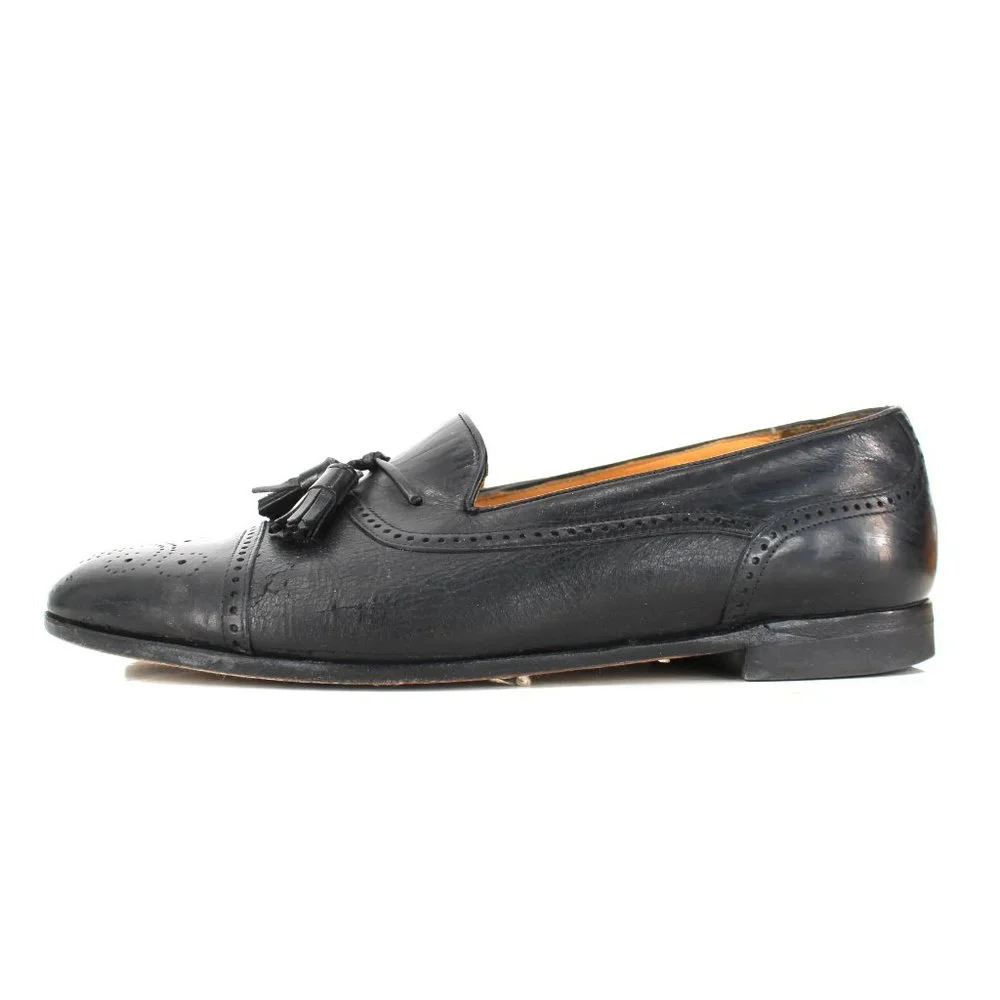 Mezlan Havana Black Deerskin Tassel Loafers Cap Toe Brogue Leather Men’s 10.5